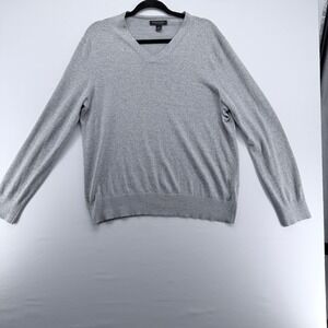 Banana Republic Mens Silk‎ Cotton Cashmere V-Neck Sweater Heather Grey Large